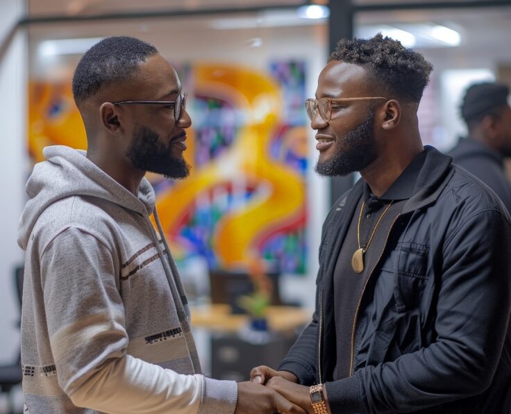 Partners shaking hands or working together on a community project